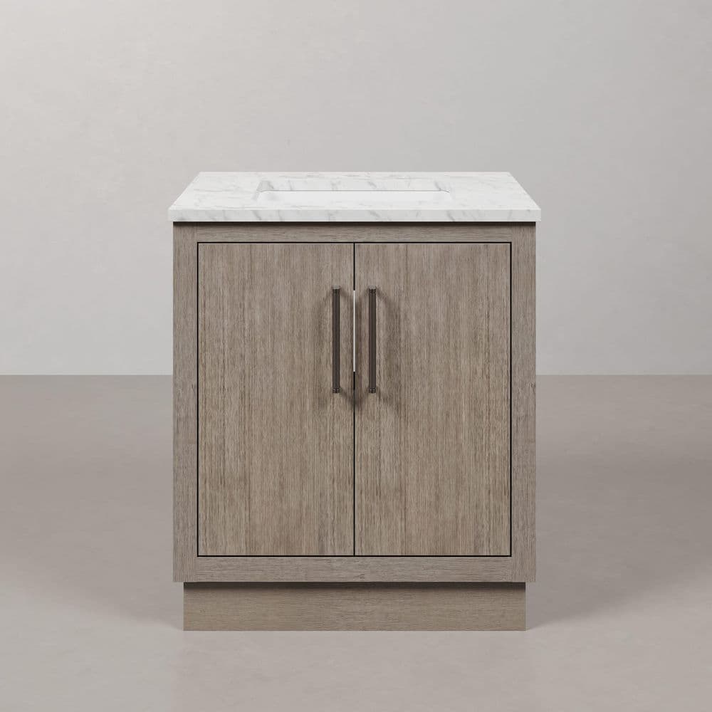 Rustic Grey Oak 30'' Freestanding Vanity with White Marble Top