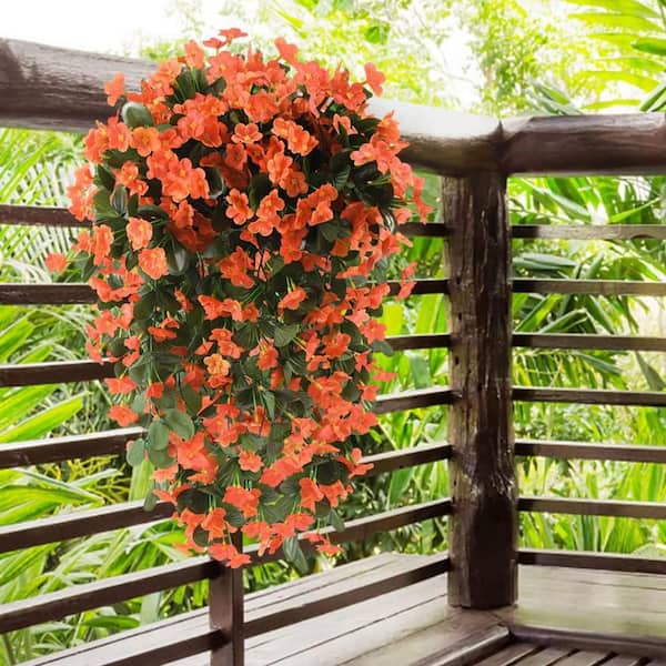 Orange Artificial Fake Hanging Flowers Plants, 2-Pack L0B55TQBJS