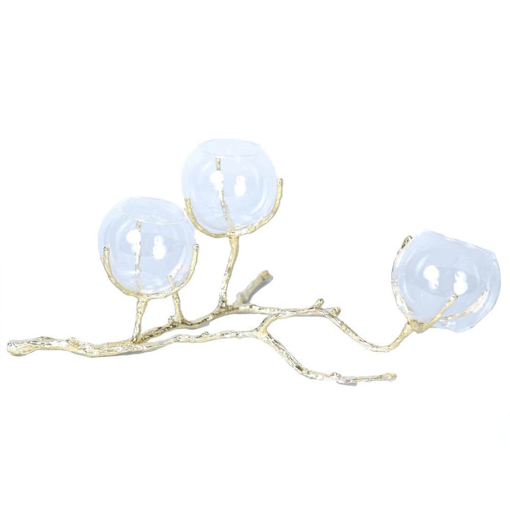 Brass and Glass Tea Light Candle Holder for 3 Candles - Organic and Chic Ho