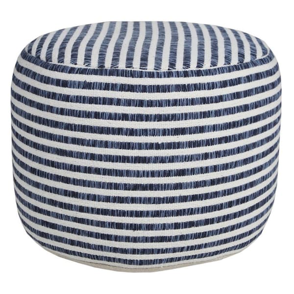 HomeRoots Amelia Blue Cotton Round Accent Ottoman