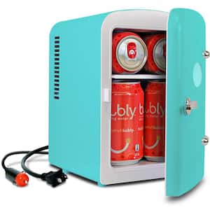 4L Retro Portable Mini Fridge with12V DC and 110V AC Cords, 6 Can Personal Cooler, Green