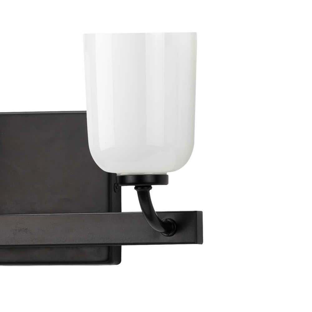 Matte Black and White Opal Glass Two-Light Bath Vanity Light