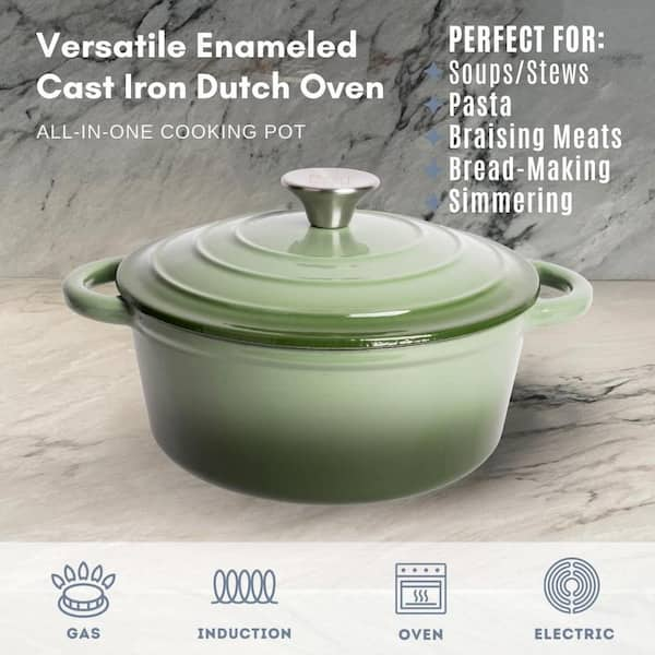 Crock-pot Artisan 2 Piece 5 -Quart Enameled Cast Iron Dutch Oven in Pistachio Green