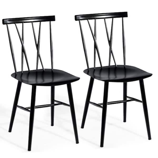 Black Steel Dining Chairs Side Chairs Armless Cross Back Kitchen Bistro Caf (Set of 2)