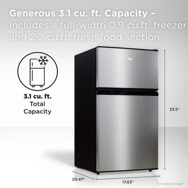 TCL 3.1 cu. ft. 2-Door Mini Refrigerator in Silver with Top