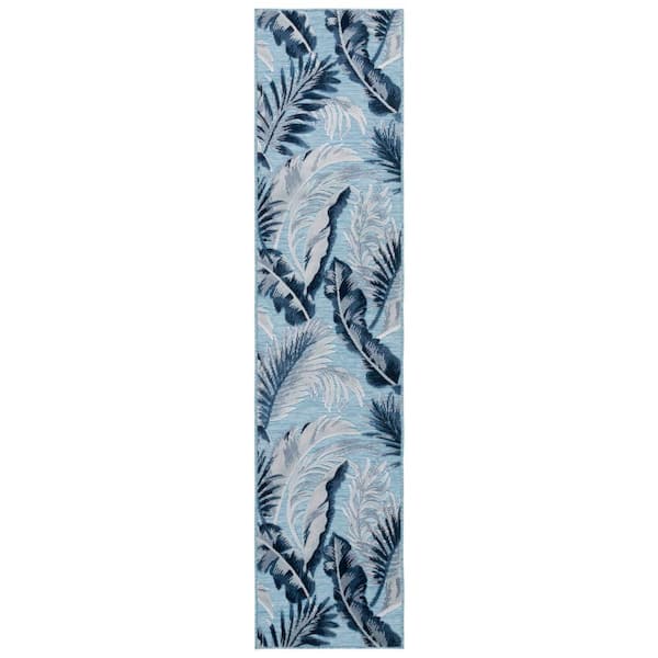 Cabana 2 ft. x 7 ft. Aqua/Navy Floral Runner Rug