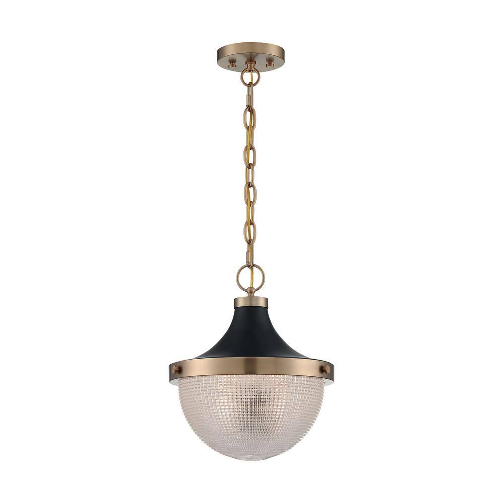 Faro Transitional Large Bowl Pendant in Matte Black with Clear Prismatic Glass