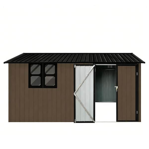 10 ft. W x 12 ft. D Metal Garden Shed with Windows, Outdoor Storage Sheds, Brown (120 sq. ft. )