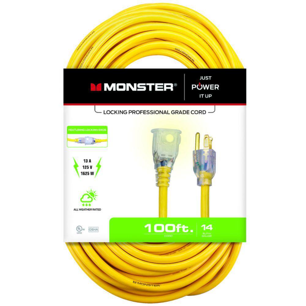 Monster Outdoor 100 ft. L Yellow Extension Cord 14/3 SJTW 3492154