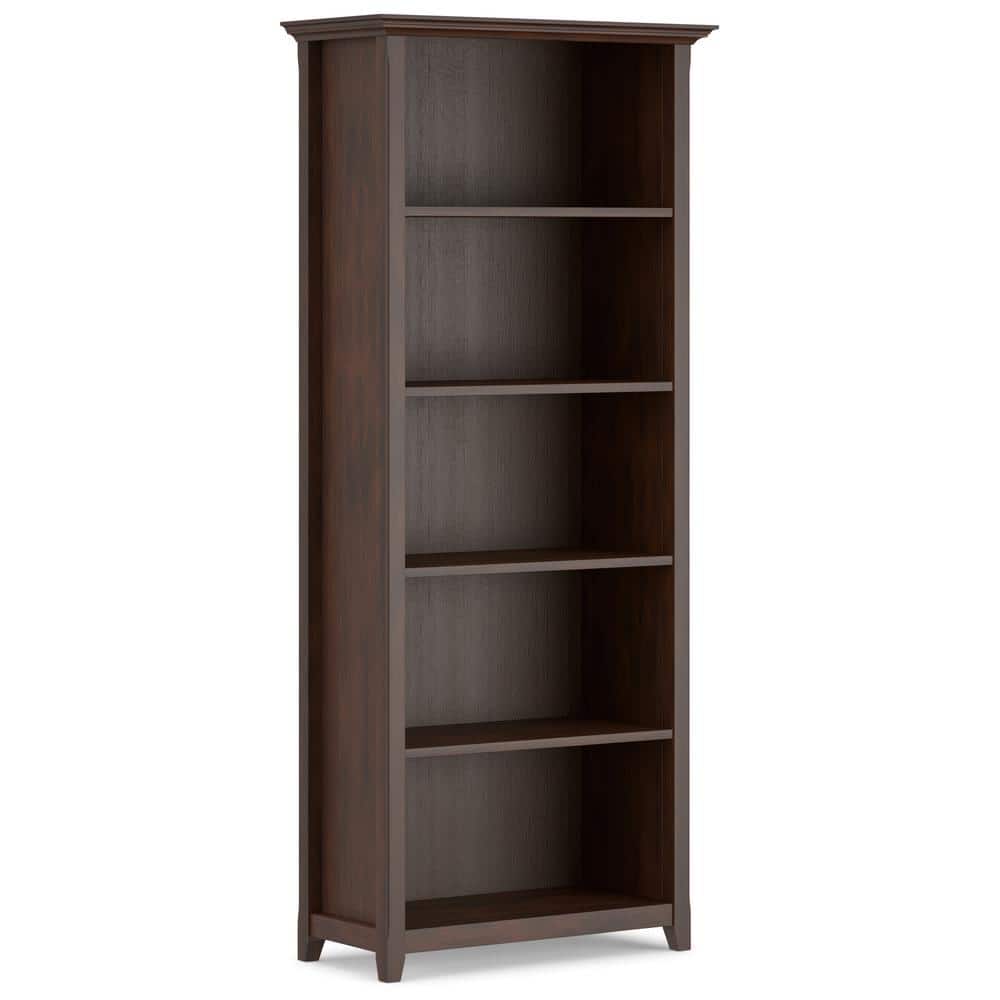 Amherst Adjustable 5-Shelf Solid Wood Bookcase in Russet Brown