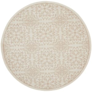 Jubilant Ivory Beige 8 ft. x 8 ft. Floral Transitional Round Area Rug