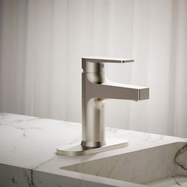 Taut Single Handle Single Hole 1.2 GPM Bathroom Sink Faucet with Escutcheon in Brushed Nickel