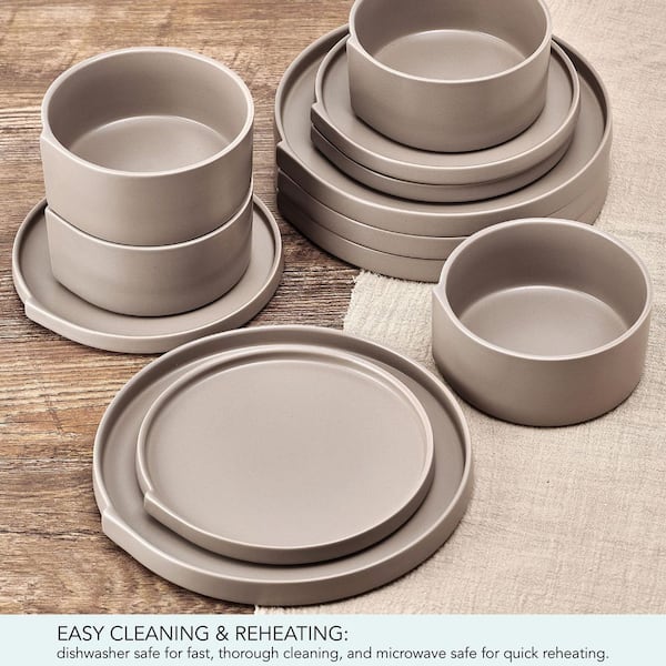 Pfaltzgraff Contemporary Edge 12-Piece Taupe Stoneware Dinnerware