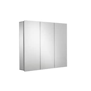 Thurmond 30 in. W x 26 in. H Triple Door Silver Aluminum Recessed/Surface Mount Medicine Cabinet with Mirror