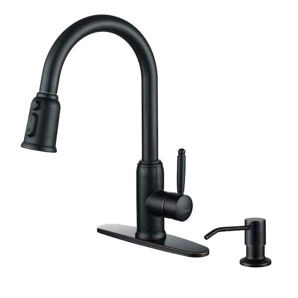 ALEASHA Stainless Steel Single-Handle Pull Down Sprayer Kitchen Faucet with Soap Dispenser in Oil Rubbed Bronze