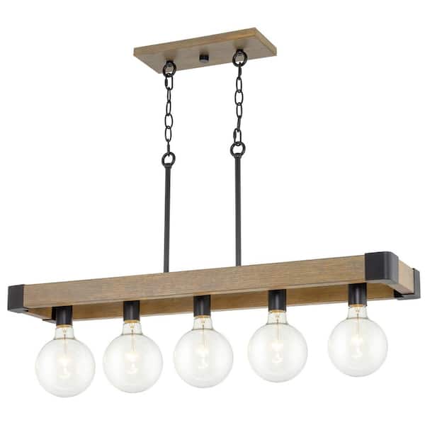 Kira Home Warner 60-Watt 5-Light Black Farmhouse Island Light Pendant Light, No Bulb Included