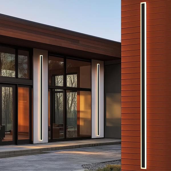 80 in. Black Modern 1-Light Integrated LED Outdoor Wall Light for Garden, Waterproof Porch Lantern Sconce