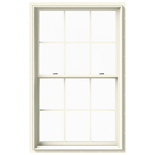 JELD-WEN 37.375 in. x 60 in. W-2500 Series Cream Painted Clad Wood Double Hung Window w/ Natural Interior and Screen