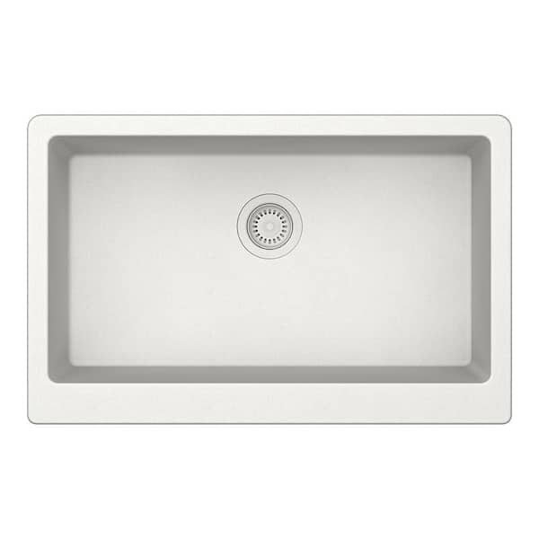 Glacier Bay Stonehaven Gray Ice Granite Composite 32.9 in. Single Bowl Farmhouse Apron Kitchen Sink with Color Match Strainer