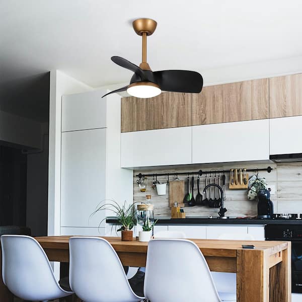 28 in. Integrated LED Brass Gold Ceiling Fan with Light and Remote Control