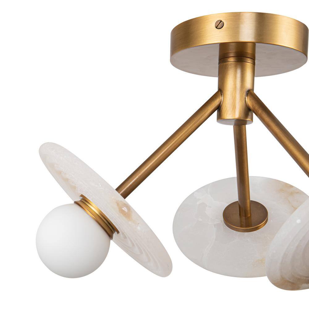Vintage Brass and Alabaster Glass LED Semi Flush Mount