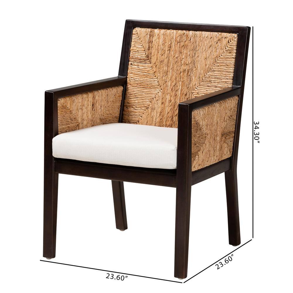 Joana Modern Bohemian Dark Brown Mahogany and Seagrass Arm Chair