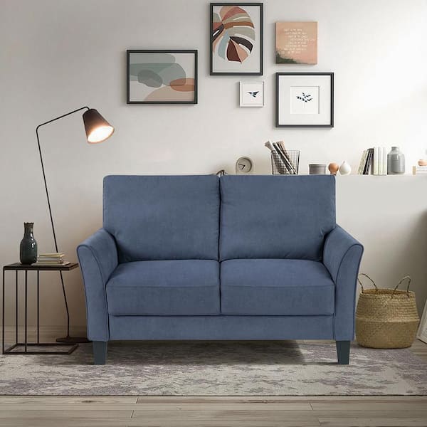 Lazzara Tesoro 56 in. W Blue Textured Fabric 2-Seat Loveseat