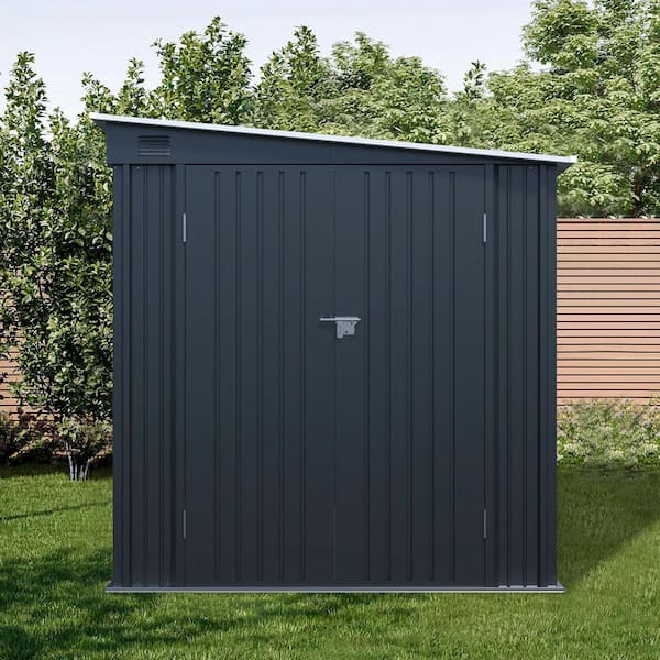 Lycvki 8 ft. W x 6 ft. D Carbon Black Metal Shed with Lockable
