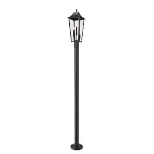 Gannon 3-Light Black Stainless Steel Hardwired Outdoor Marine Grade Post-Light Set with no bulbs included