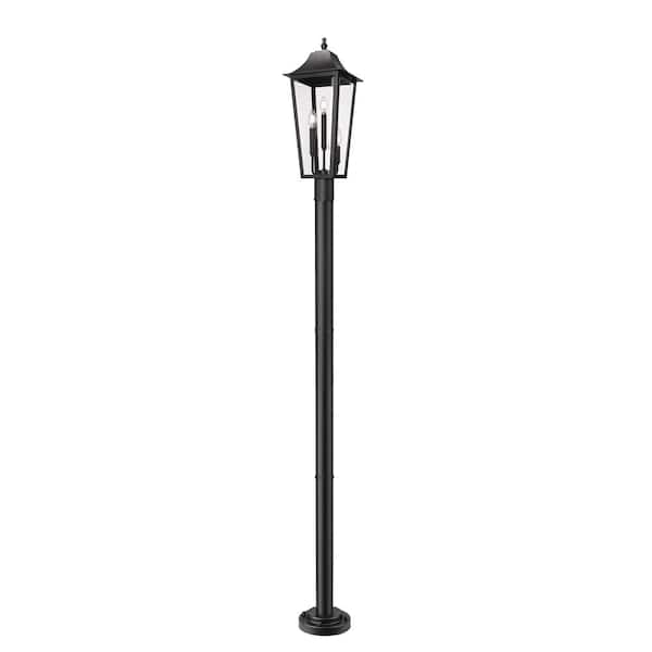 Gannon 3-Light Black Stainless Steel Hardwired Outdoor Marine Grade Post-Light Set with no bulbs included