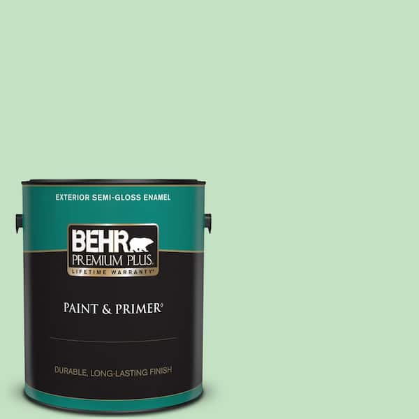 BEHR PREMIUM PLUS 1 gal. #450C-3 Green Myth Semi-Gloss Enamel Exterior Paint & Primer