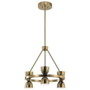 Baland 22 in. 6-Light Integrated LED Brushed Natural Brass Mid-Century Modern Shaded Circle Chandelier for Dining Room
