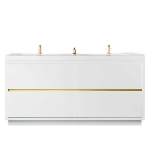 70.87 in. W x 19.69 in. D x 35.43 in. H Freestanding Bath Vanity in Glossy White with White Resin Top