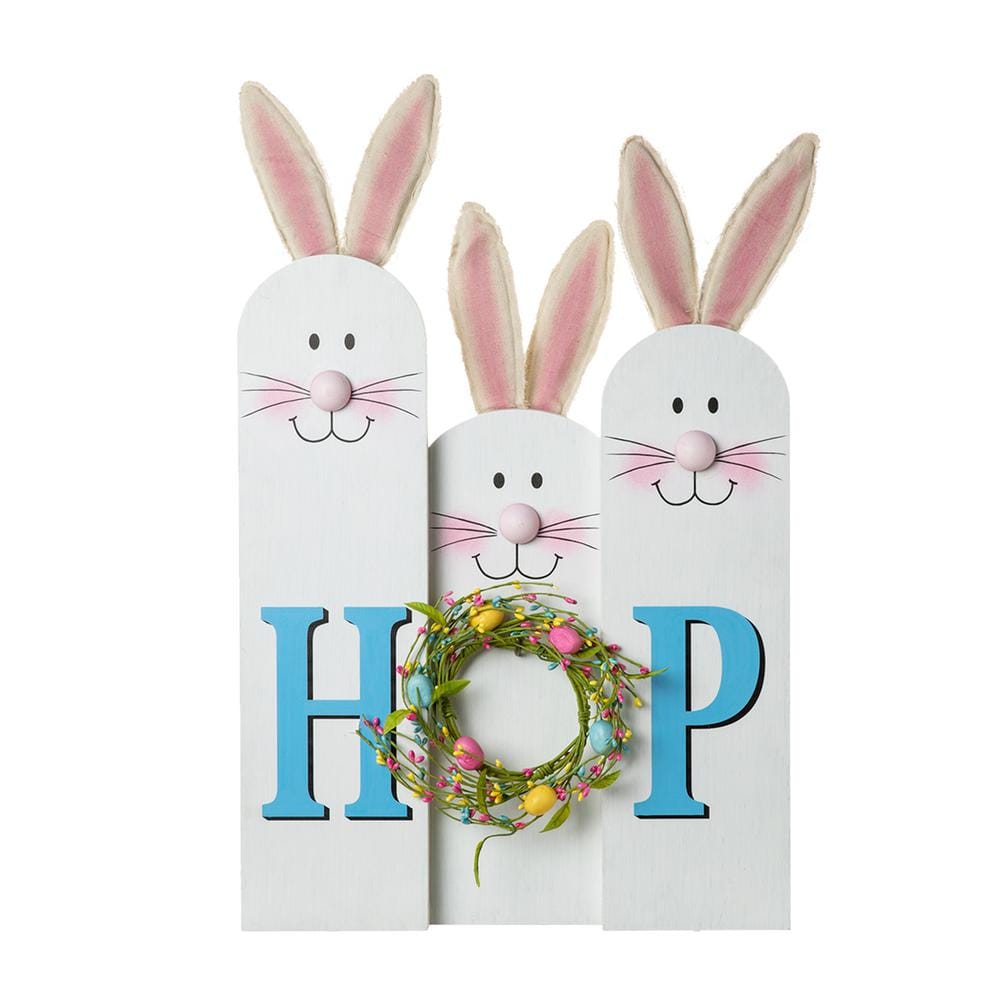 Glitzhome 29.5 in. H Wooden Easter Bunny Family HOP Porch Sign ...