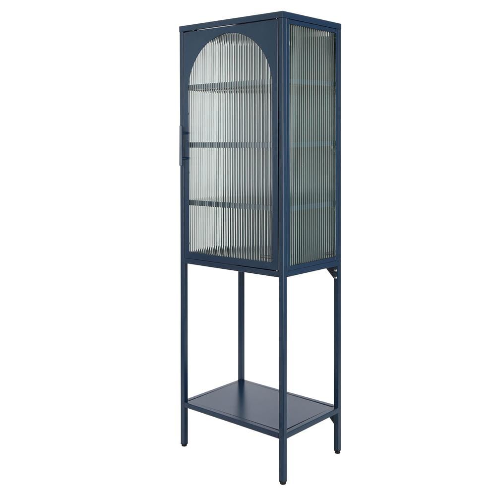 19.7 in. W x 13.8 in. D x 63 in. H Blue Linen Cabinet with Adjustable Shelv