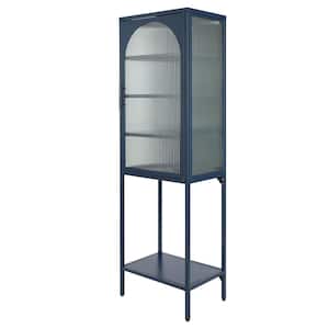 19.7 in. W x 13.8 in. D x 63 in. H Blue Linen Cabinet with Adjustable Shelves and Arched Door for Living Room Kitchen