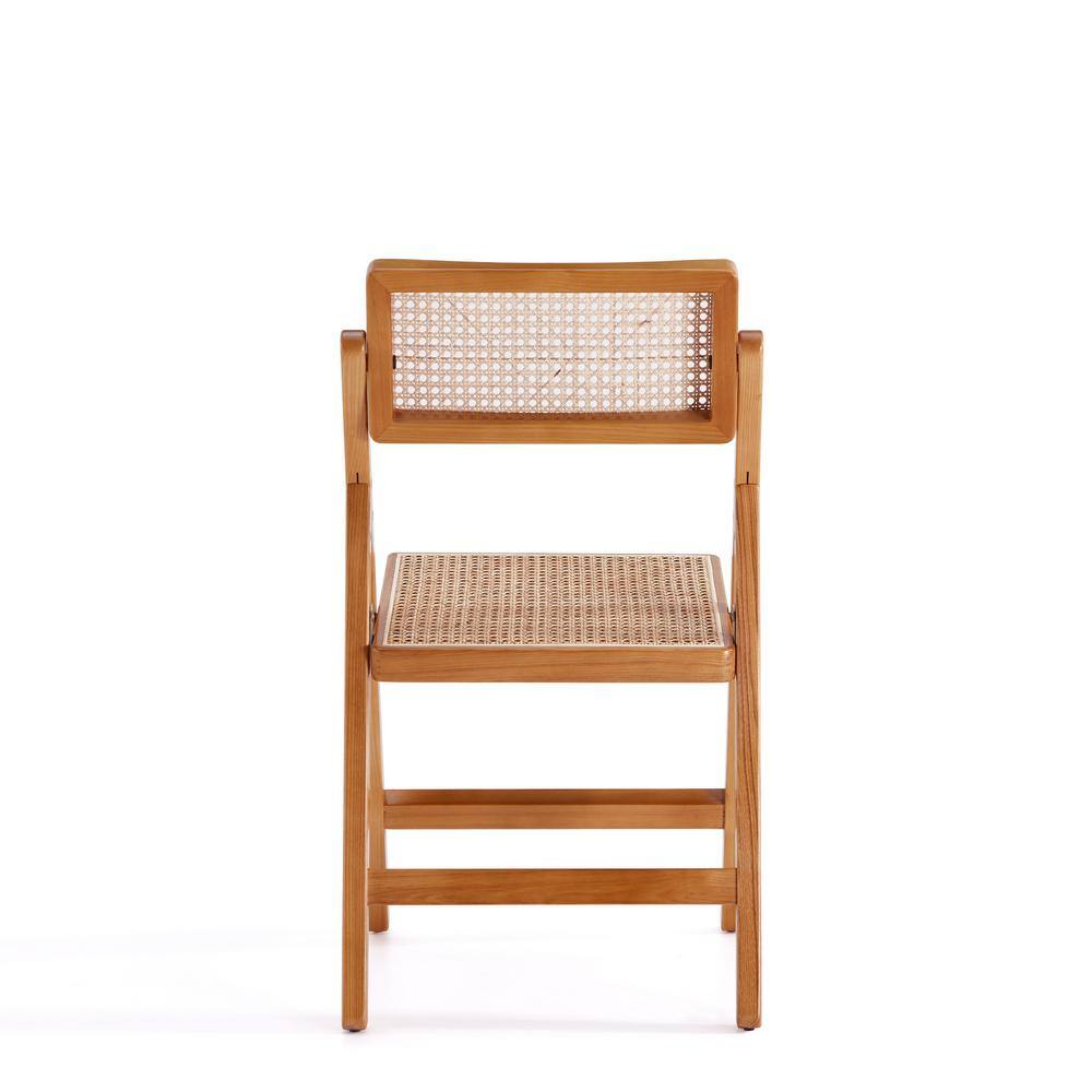 Natural Cane and Wood Folding Dining Side Chair Set