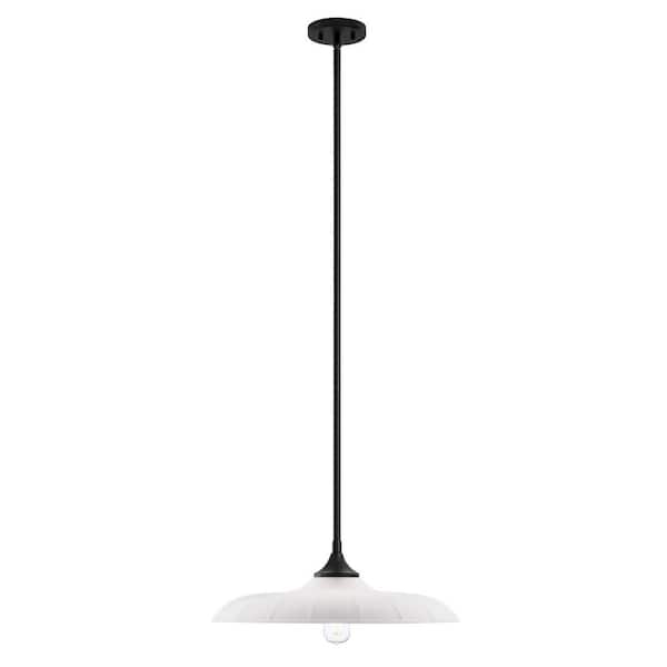 Hadley 60-Watt 20 in. W x 6.63 in. H 1-Light Matte Black Pendant Light with Opal Glass Shade, No Bulb Included