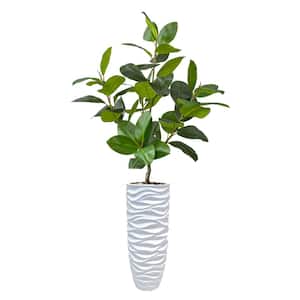 Real touch 78.5 in. fake Rubber tree in a fiberstone planter