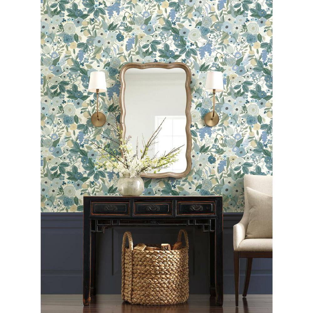 Floral Blues and Greens Non-pasted Washable Wallpaper Roll