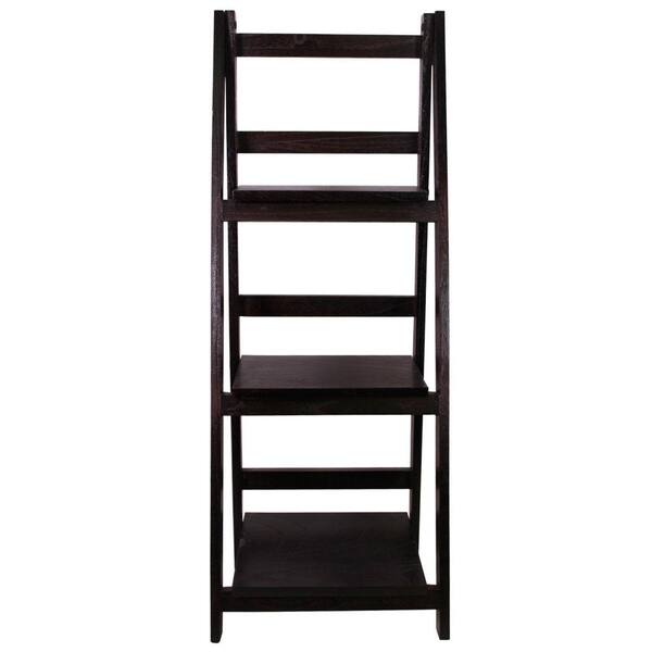 JIA HOME 13 in. x 36 in. Espresso Wood Folding 3 Tier Ladder Display Shelf