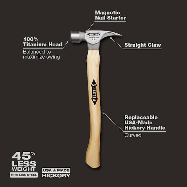 16 oz. Titanium Milled Face Hammer with 18 in. Curved Hickory Handle with 18 in. Curved Hickory Replacement Handle