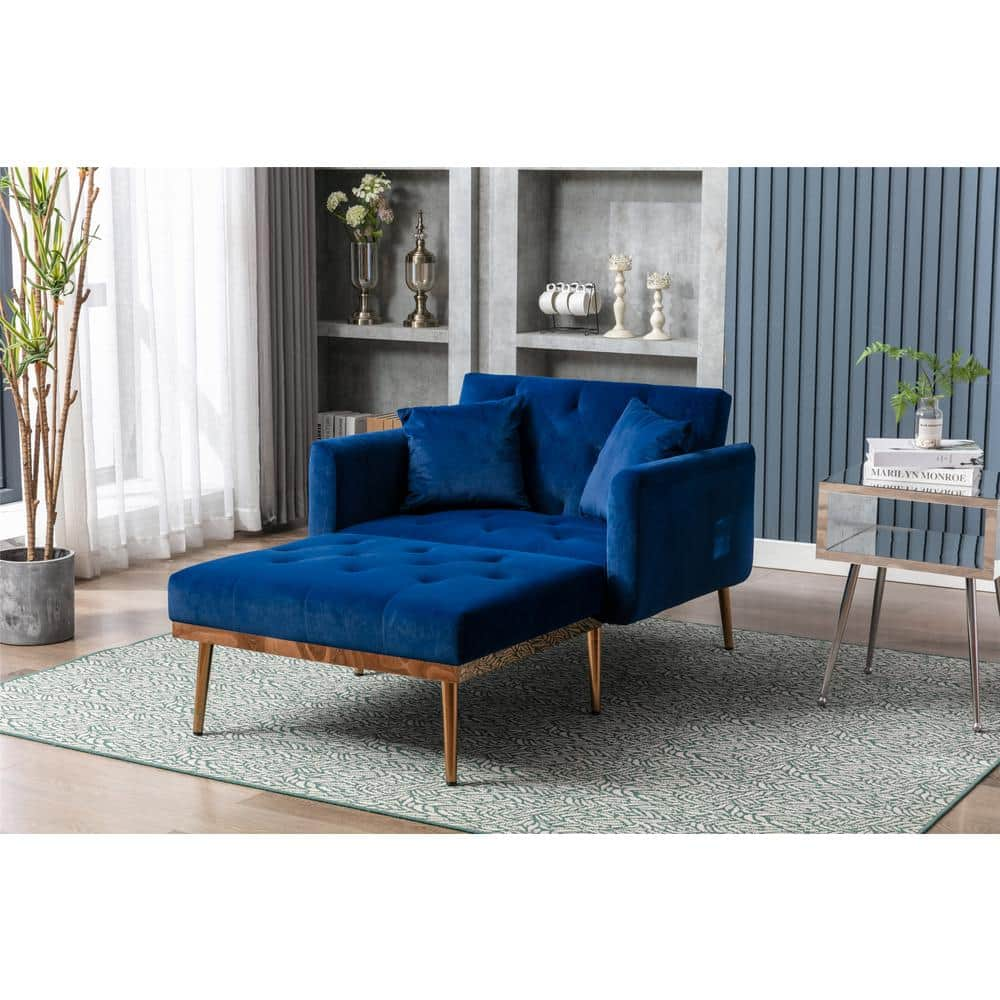 GODEER Navy Velvet Chaise Lounge Chair W395S00028LXL - The Home Depot