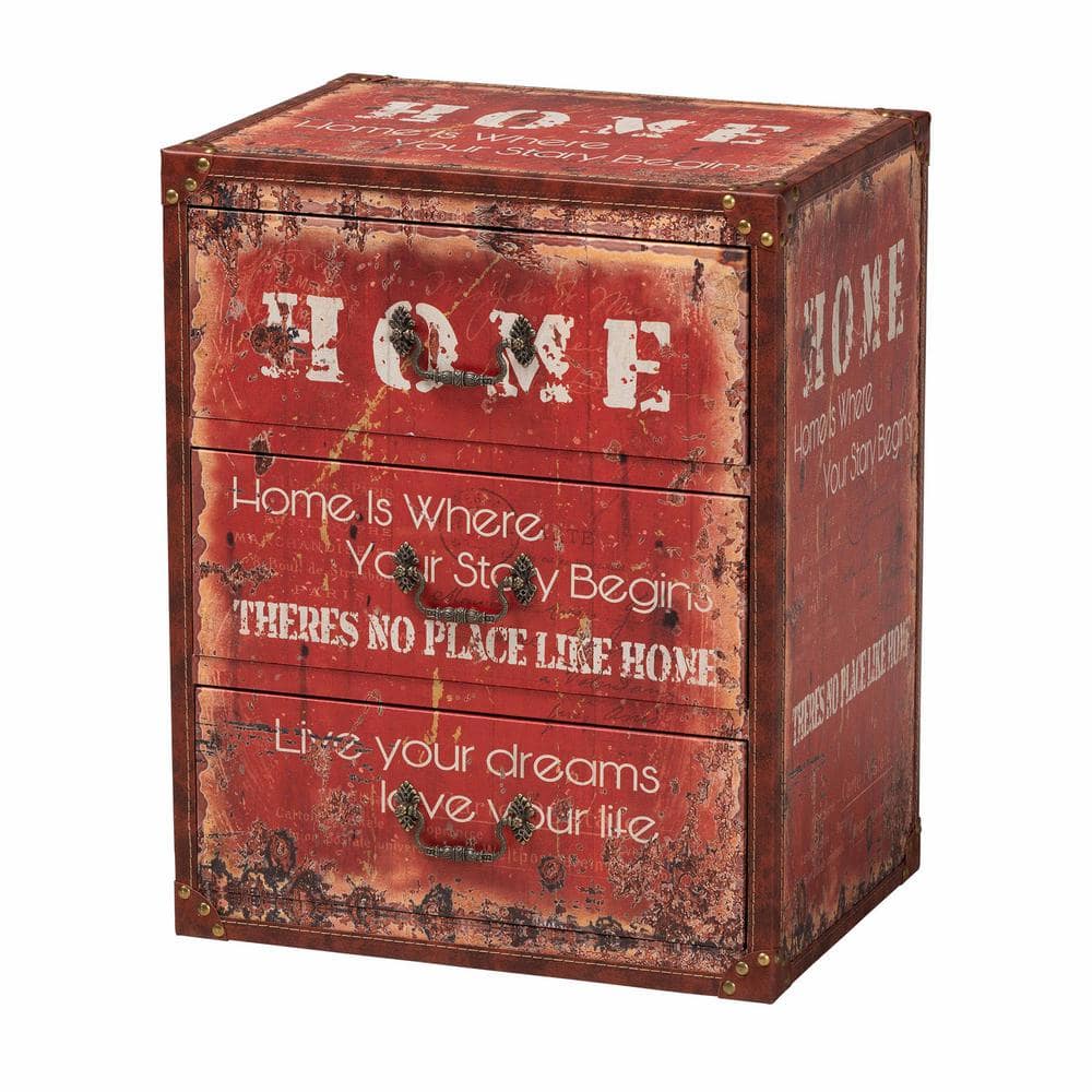 Baxton Studio Lorand Faux Leather and Wood 3 Drawer Storage Trunk Red