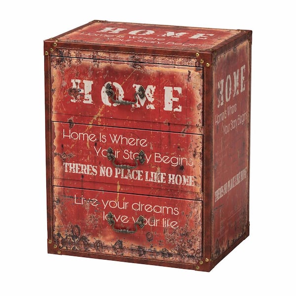 Baxton Studio Lorand Red 19.7 in. H 3-Drawer Storage Cabinet