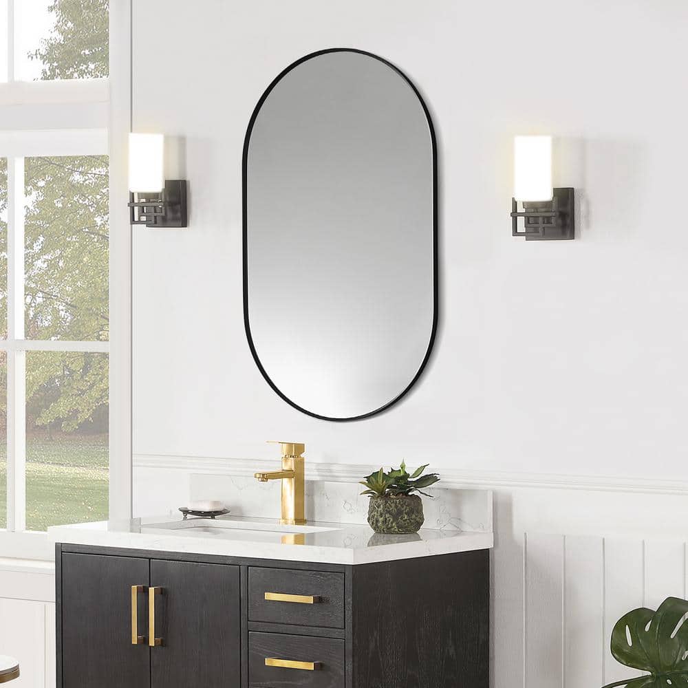 Ispra 36" Oval Matt Black Aluminum Bathroom Mirror