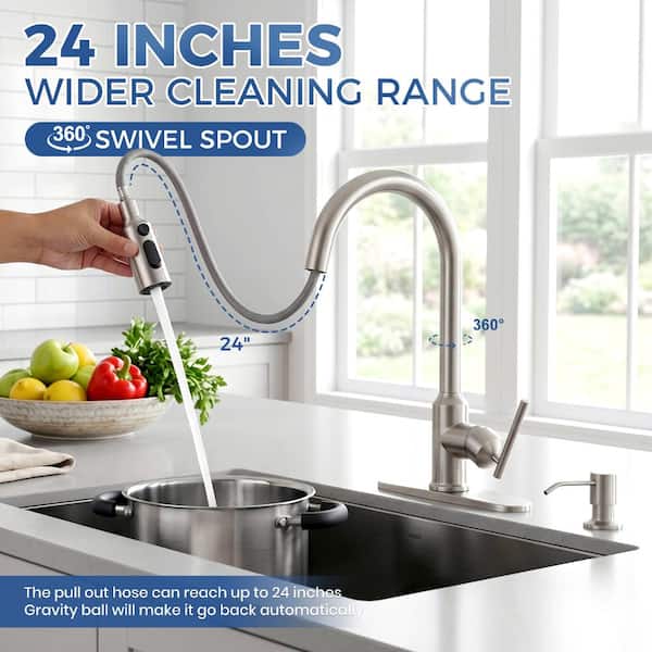 ALEASHA 3-Function Stainless Steel Single Handle Pull Down Sprayer