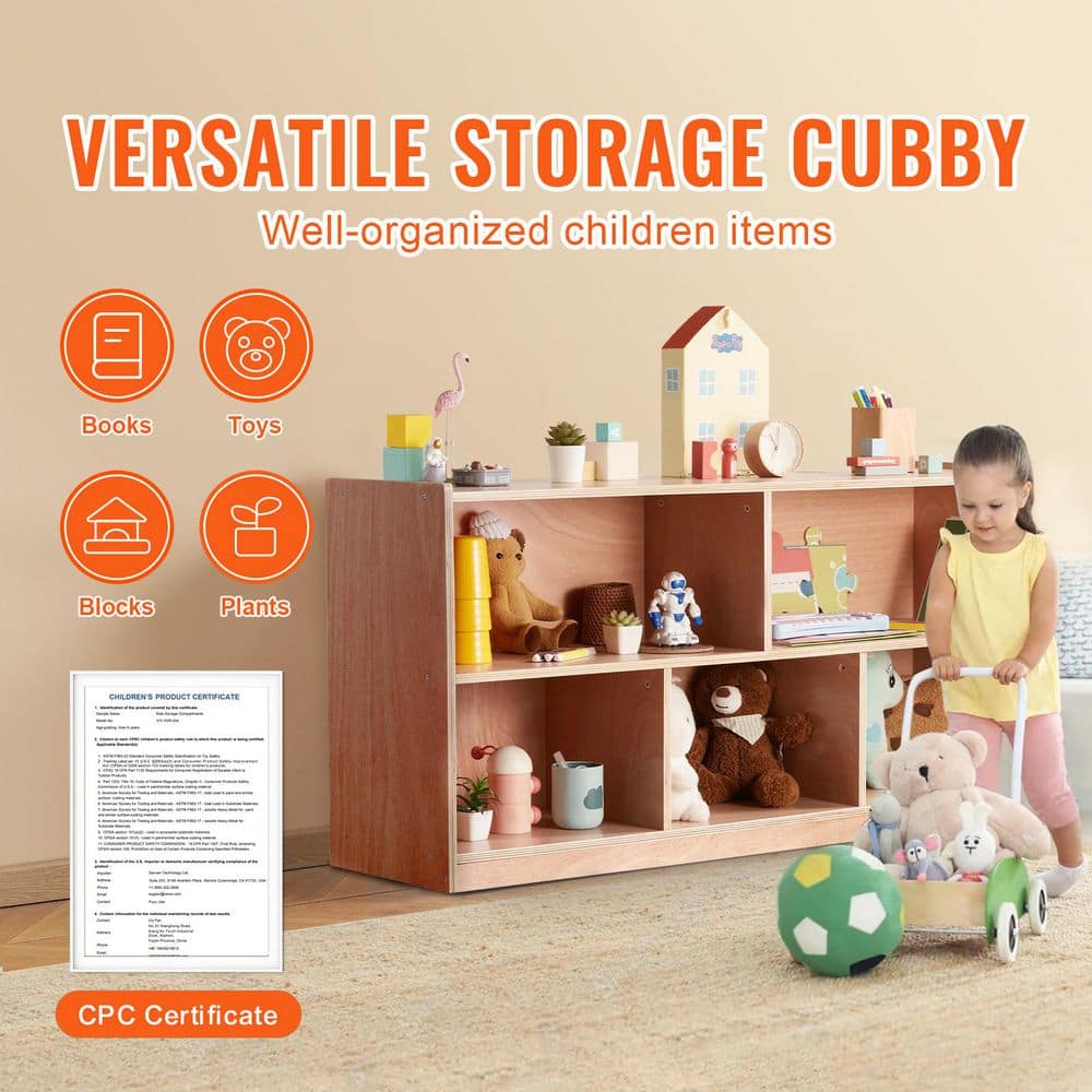 Brown Wooden Kids Toy Storage Organizer with Cubes