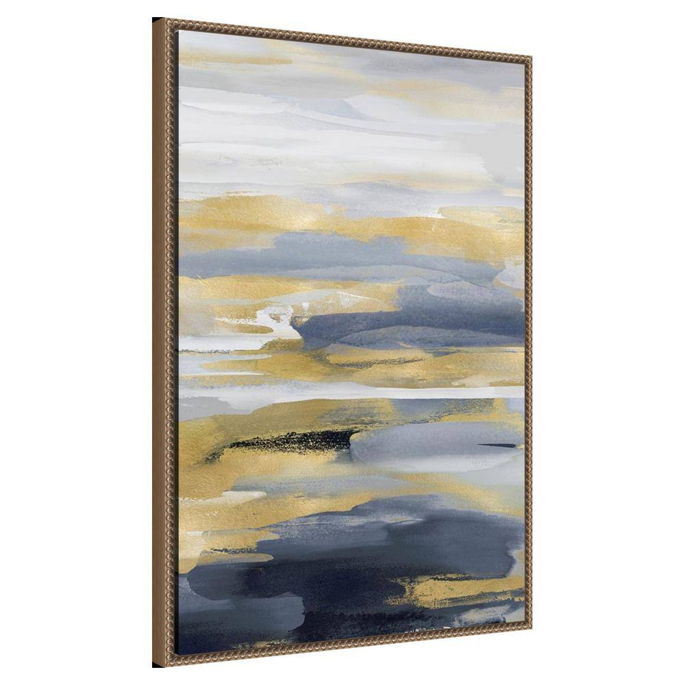 Intuition Blue and Gold Abstract Canvas with Bronze Frame