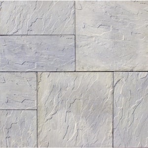 Patio-on-a-Pallet 12in. x 24in. and 24in. x 24in. Concrete Gray Variegated Basketweave Yorkstone Paver(18 Pcs/48 Sq Ft)